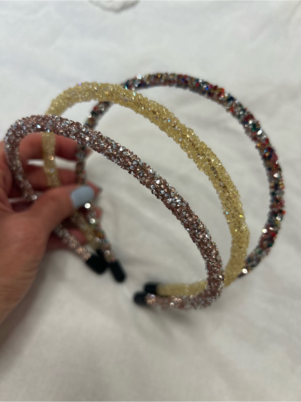 Crystal Beaded Headband Trio - Champagne, Lemon & Multicolor